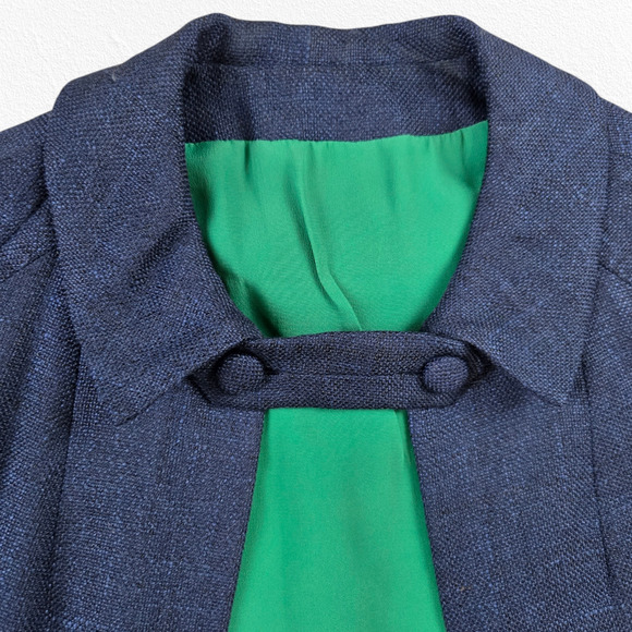 1950s Vintage Adele Simpson Navy Tweed Cape Dress – Union Made Size 6 USA - Picture 14 of 16